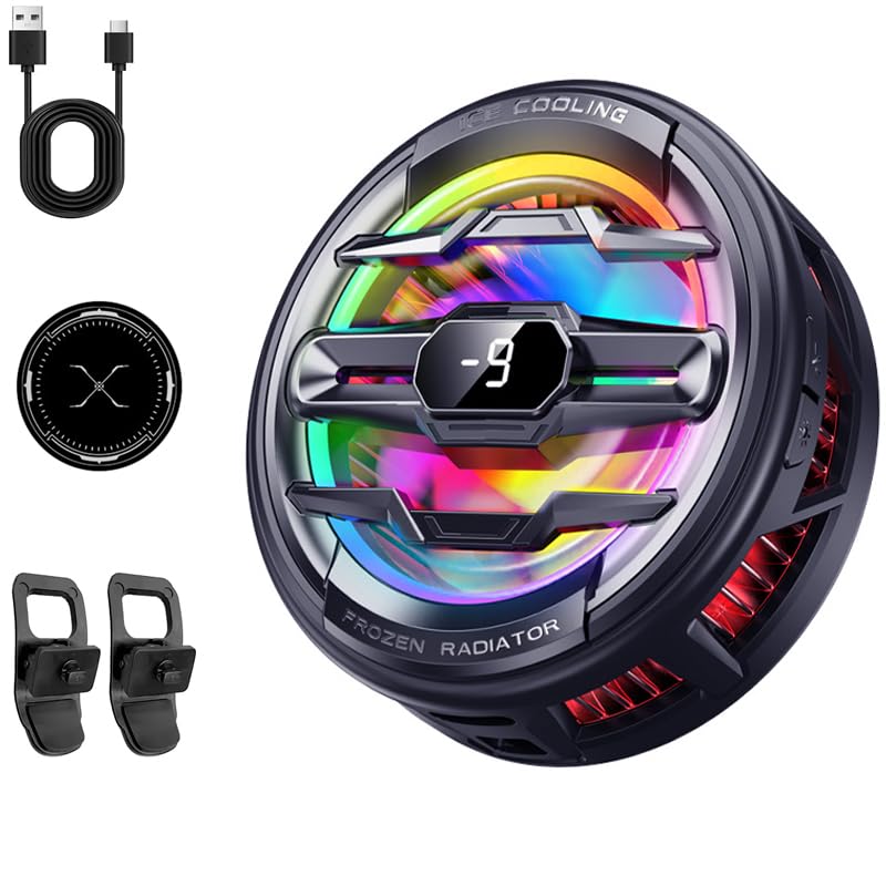 ZORBES® Phone Cooler for Gaming, Magnetic Mobile Cooler with 3 Level Modes, LCD Display & RGB Light, Semiconductor Technology Gaming Cooler with Clips for iOS & Android Phones and IPAD ZORBES® Phone Cooler for Gaming, Magnetic Mobile Cooler with 3 Level Modes, LCD Display & RGB Light, Semiconductor Technology Gaming Cooler with Clips for iOS & Android Phones and IPAD